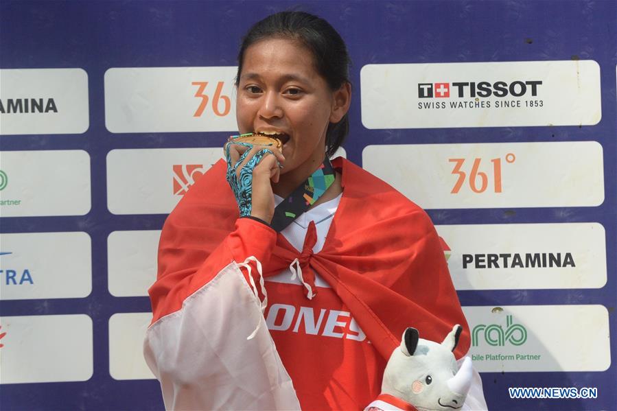 (SP)INDONESIA-SUBANG-ASIAN GAMES 2018-WOMEN&rsquo;S DOWN HILL-MEDALS