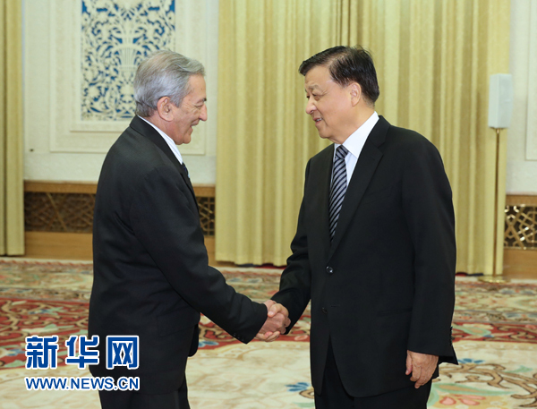 6月21日，中共中央政治局常委、中央書(shū)記處書(shū)記劉云山在北京會(huì)見(jiàn)古共中央書(shū)記處書(shū)記、國(guó)際關(guān)系部部長(zhǎng)巴拉格爾率領(lǐng)的古巴共產(chǎn)黨代表團(tuán)。新華社記者馬占成攝