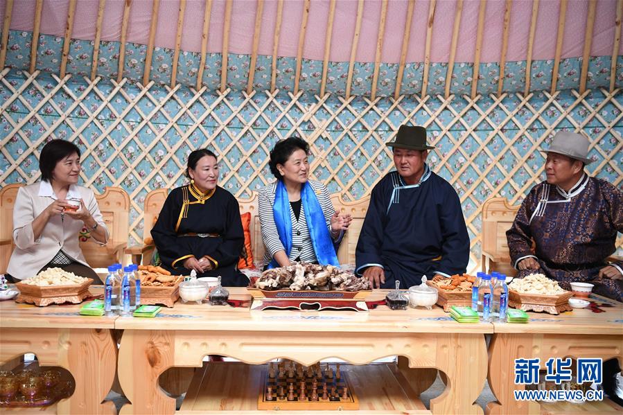 8月10日，中共中央政治局委員、國務(wù)院副總理、中央代表團(tuán)副團(tuán)長劉延?xùn)|率中央代表團(tuán)二分團(tuán)來到呼倫貝爾，把以習(xí)近平同志為核心的黨中央的親切關(guān)懷和全國人民的美好祝福帶給當(dāng)?shù)馗髯甯刹咳罕姟＿@是劉延?xùn)|在呼倫貝爾市陳巴爾虎旗與當(dāng)?shù)啬撩裼H切交談。新華社記者 連振 攝