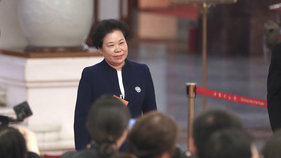 劉雅鳴步入&ldquo;部長通道&rdquo;，準備接受采訪