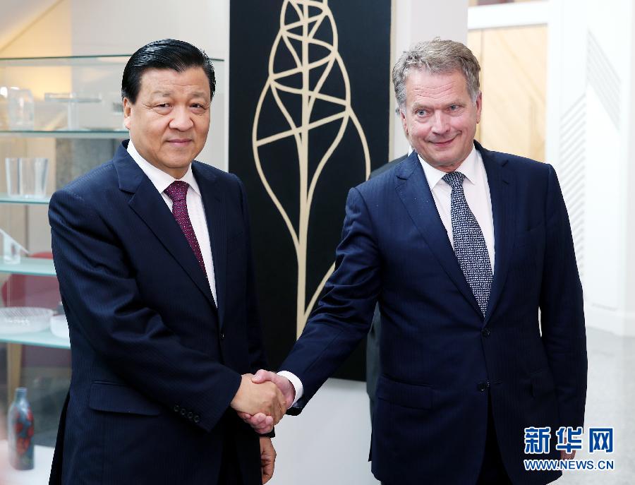 6月12日，中共中央政治局常委、中央書記處書記劉云山在赫爾辛基會見芬蘭總統(tǒng)尼尼斯特。 新華社記者姚大偉攝