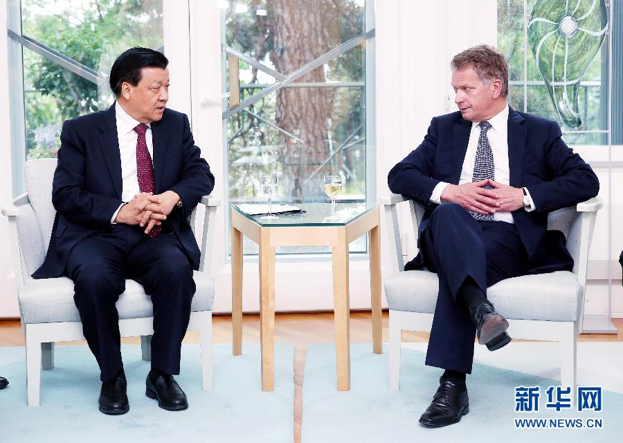 6月12日，中共中央政治局常委、中央書記處書記劉云山在赫爾辛基會見芬蘭總統(tǒng)尼尼斯特。 新華社記者姚大偉攝 