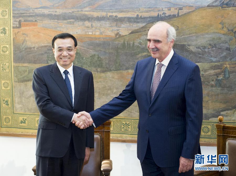 6月19日，國務(wù)院總理李克強在希臘議會大廈會見希臘議長米馬拉基斯。新華社記者 王曄 攝