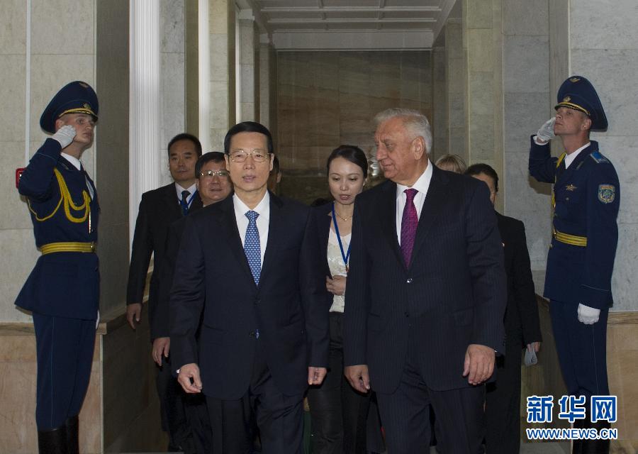 9月27日，應邀訪問白俄羅斯的國務院副總理張高麗在明斯克同白俄羅斯總理米亞斯尼科維奇舉行會談。 新華社記者王曄攝