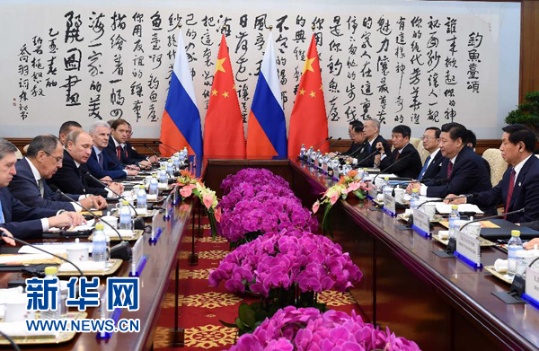 11月9日，中國國家主席習(xí)近平在北京釣魚臺國賓館會見俄羅斯總統(tǒng)普京。新華社記者 饒愛民 攝