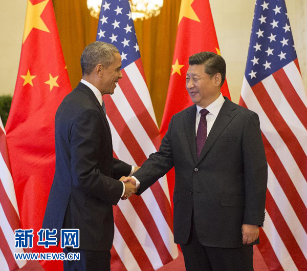 11月12日，國家主席習(xí)近平在北京人民大會堂舉行歡迎儀式，歡迎美國總統(tǒng)奧巴馬對中國進(jìn)行國事訪問。 新華社記者 李學(xué)仁 攝