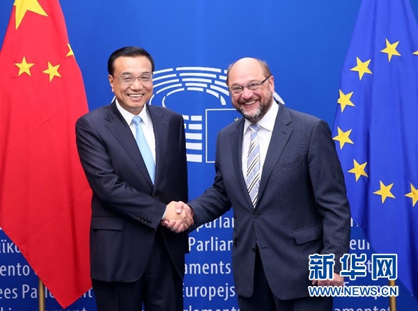 當(dāng)?shù)貢r間6月29日上午，國務(wù)院總理李克強在布魯塞爾會見歐洲議會議長舒爾茨。 新華社記者 龐興雷 攝