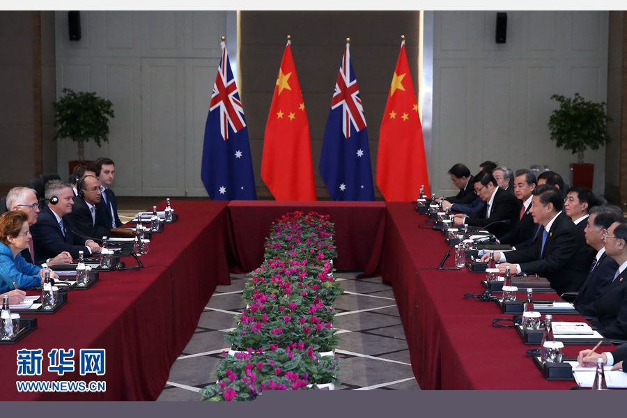 11月16日，國家主席習(xí)近平在土耳其安塔利亞會(huì)見澳大利亞總理特恩布爾。 新華社記者 龐興雷 攝