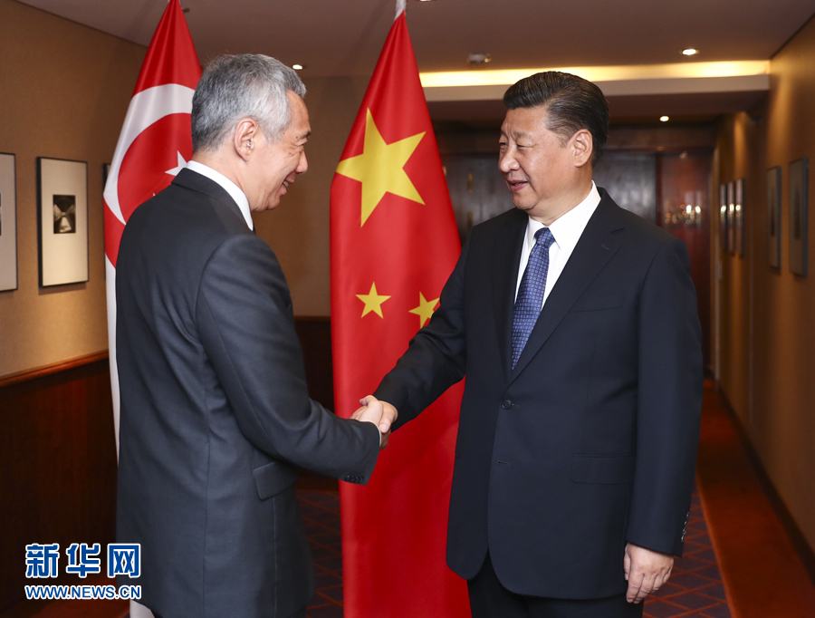 7月6日，國家主席習(xí)近平在漢堡會見新加坡總理李顯龍。 新華社記者謝環(huán)馳 攝